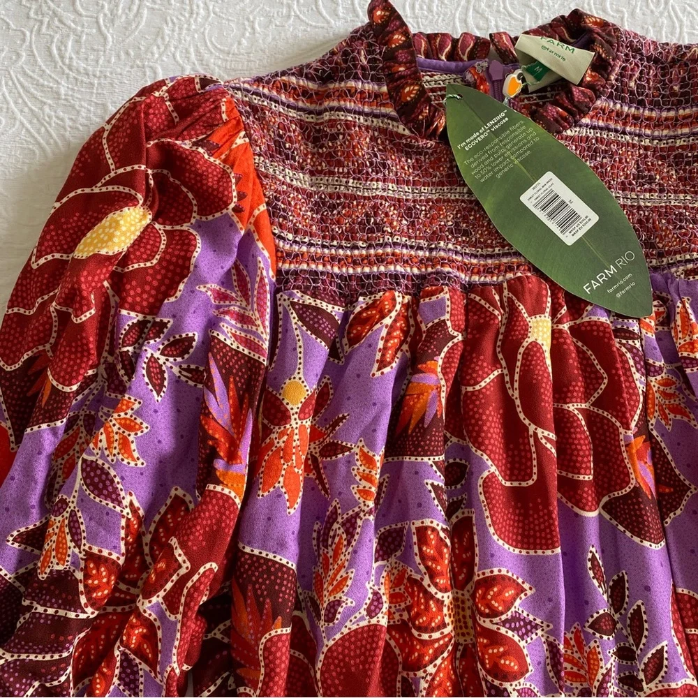 🥭 FARM RIO Sweet Floral Long Sleeve Minidress - Picture 4 of 17